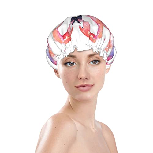 כובע מקלחת מודפס של פלמינגוס, שכבות כפולות כובע אמבטיה לנשים אטום למים כובעי מקלחת אמבטיה אלסטיים שיער שיער לשימוש
