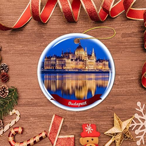 דקור Fhdang Budapest קישוט חרסינה לחג המולד של הונגריה, קישוט קרמיקה דו צדדי, 3 אינץ '