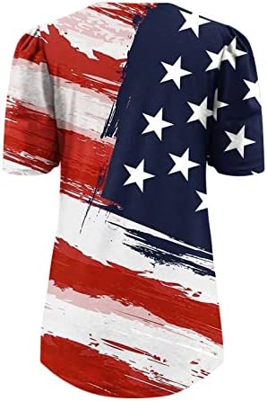 חולצות פטריוטיות לנשים צמרות יום עצמאות נפיחות שרוול קצר V חולצות טי צוואר חולצות דגל אמריקאי מזדמן חולצות