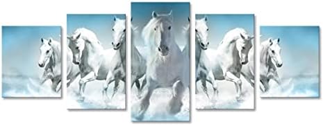 רץ לבן רץ סוס קיר אמנות 5 לוחות ציור הדפס בעלי חיים