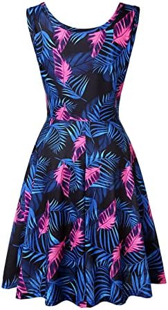 שמלת שרוול קצר פרגרן, נשים קיץ אופנה מזדמן צמחים הדפסת תפרים ללא שרוולים חוף אפוד אונליין שמלה