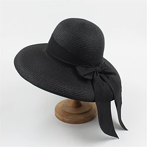 ZSEDP כובעים גדולים מתקפלים לנשים לנשים כיפת סרט שחור עניבת פרפר רחבה שוליים כובע חוף חוף ניידים