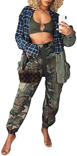 מכנסי מטען קמו ווגטיים לנשים מותניים גבוהות במותניים רזות בכושר קמופלאג 'מכנסי טרנינג ג'וג'ר עם כיסים