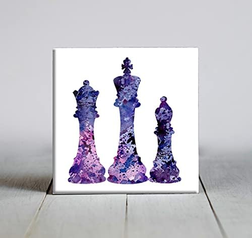 סגול מופשט שחמט חתיכות בצבעי מים אמנות דקורטיבי אריח