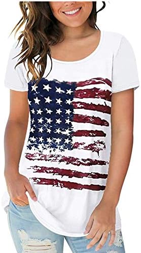 4 ביולי חולצות חולצות לנשים שרוול קצר חולצת טריקו עם צוואר דגל אמריקאי פסים כוכבים חולצת עניבה חולצות