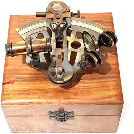 ימי 5 פליז מוצק sextant פועל ניווט סקסטנט בעתיק שחור עם קופסת עץ