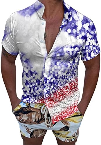 4 ביולי חולצות בהוואי גברים גברים פטריוטיות שרוול קצרה חולצות נושמות כפתור למטה חולצות טי גדולות