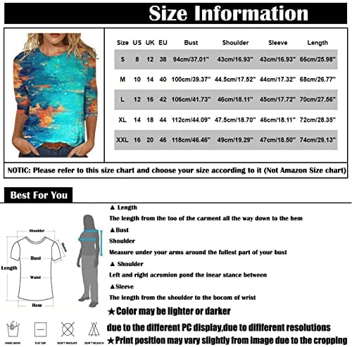 צמרות נשים עניבות צבע 3/4 שרוול גרפי טיז נשות אופנה אופנה מזדמנת חולצות הוואי בהוואי יוצאות חולצות טוניקה חולצות