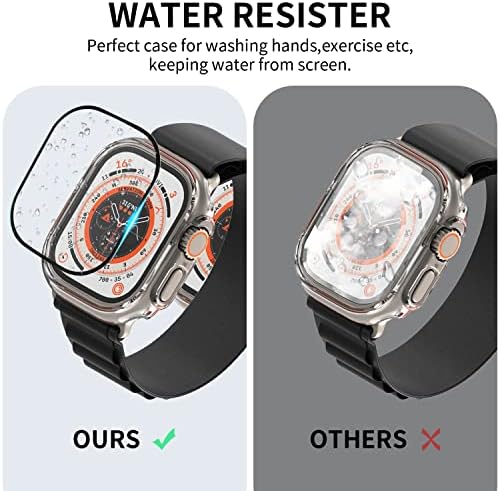 Wiskii למארז Ultra של Apple Watch עם מגן מסך זכוכית מחוסמת 49 ממ, 3+3 חבילות מגן על מסך אנטי ערפל אטום למים עם