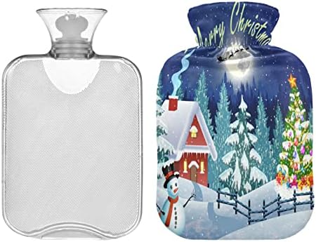 שקית מים חמים של איש שלג לחג המולד 2 ליטר גומי טבעי בקבוק מים חמים עם כיסוי, מתנה לחורף בקבוק מים חמים