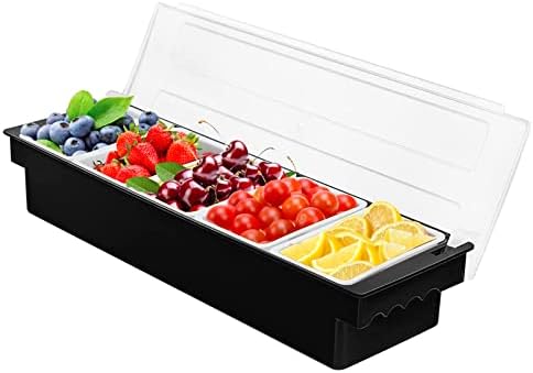 5 תא מתקן פלסטיק פרי תבלין צמחוני פירות עם מכסה ， תבלין מקרר קרח הגשה מיכל מגש מקשט צונן בר.
