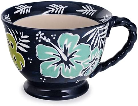 קרמיקה ספל קפה מירה שחור עם כפות ידיים ועיצובים של פרחים הוואי, ספלים מפוארים לתה, קפוצינוס,