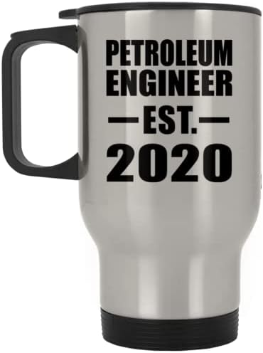 תכנון מהנדס נפט מבוסס EST. 2020, ספל נסיעות כסף 14oz כוס מבודד מפלדת אל חלד, מתנות ליום הולדת יום הולדת