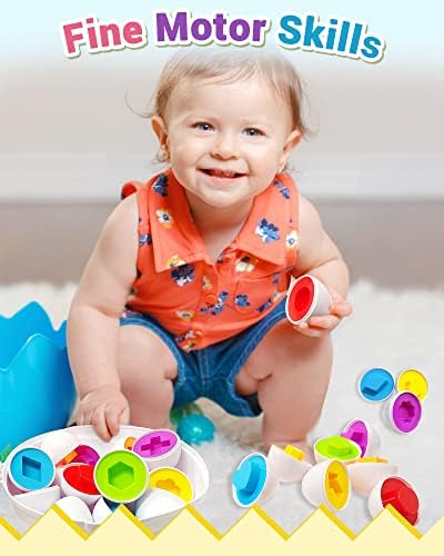 צעצועי ביצי עוף פעוטות לילדים בני 18+ חודשים - סדרן צורה תואם צבעוני עם 12 ביצי צעצוע, צעצועים חושיים מתנות