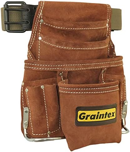 Graintex SS2976 10 ציפורני כיס וכלי כיס כלים בצבע חום עור זמש עם חגורת עור/חגורה של 2 אינץ 'לבנאים,