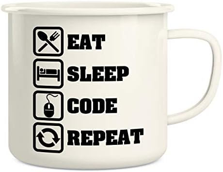 ריטרז לאכול שינה קוד חוזר מתכנת תוכנת מהנדס 16 עוז אמייל נירוסטה מתכת קמפינג מדורה קפה ספל כוס-מצחיק,