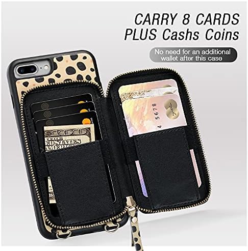 מארז אייפון 8 פלוס Crossbody, iPhone 7 Plus מארז ארנק, Zvedeng ZIPPER WARK CART מחזיק רצועת רצועת קרוס