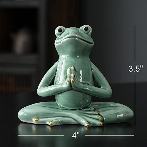 Owmell Ceramic Zen Decor Decor, Ceramic Yoga Pose Pose Meditation צפרדע לקישוט זן ביתי - ירוק 3.5