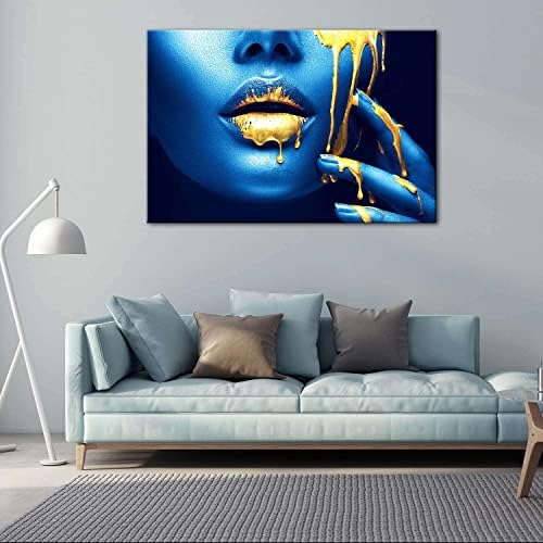 אמנות קיר בד התחלה-זהב כחול מתכתי פנים-ציור תפאורה לסלון 32 איקס 48