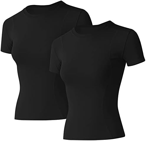 חולצות אימון לובו נשים 2 חבילות יבול שרוול ארוך, דחיסה אתלטית קצרה