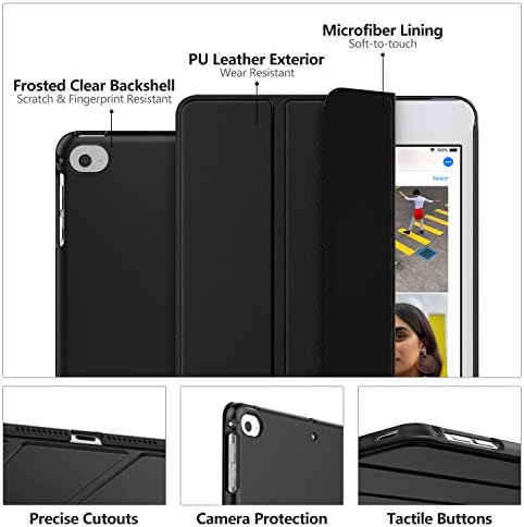 Moko Case Fit חדש iPad Mini 5 2019/Mini 4 2015, כיסוי מעמד חכם קליל קל משקל עם מגן אחורי שקוף, עם