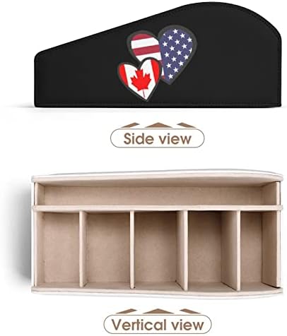 לבבות קנדה אמריקאית דגל קנדה אמריקאית מחזיק בשלט רחוק קופסת מארגן עור PU עם 6 תאים קופסת אחסון לחדר שינה בסלון