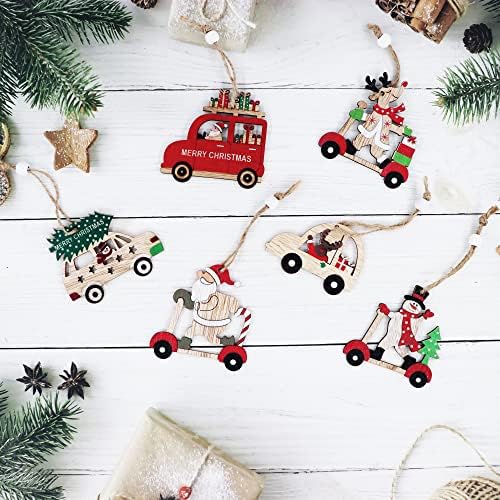 18 חתיכות קישוטים לחג המולד עם מכונית משאית אדומה, קטנוע אייל של סנטר סנטר אייל, קישוט עץ חג המולד מעץ מלא מלאכה,