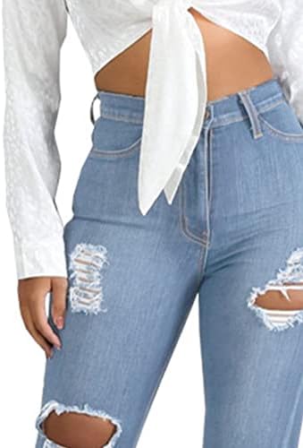 מאיפו-GJ קרוע לנשים מכנסי ג'ינס תחת מותניים גבוהים מכפלת גולמית מתרחבת ז'אן מזיקה במצוקה מכנסי ג'ינס