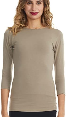 ESTEEZ 3/4 חולצת טריקו כותנה לשרוול לנשים שכבות בסיס עליון בכושר תחת קרצוף
