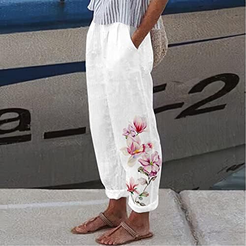 ZDFER לנשים קיץ הדפס פרחוני מזדמן מכנסי כותנה רופפים מכנסיים מותניים אלסטיים מכנסי טרנינג מכנסי טרנינג