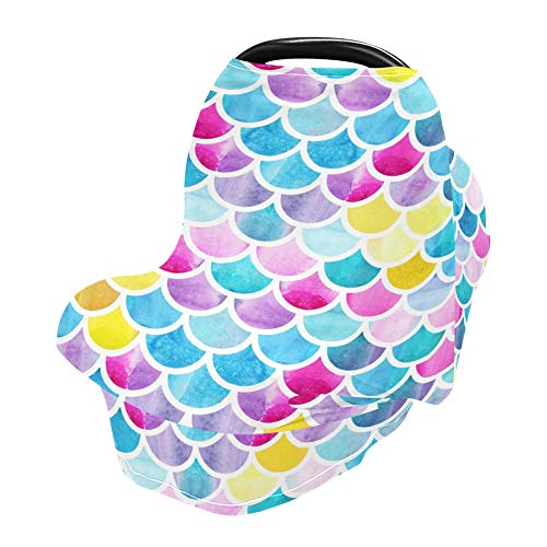 Yyzzh צבעוני בתולת ים בקנה מידה צבעי מים זוחל קיץ סולם דגים נמתחים כיסוי מושב מכונית תינוקת תינוקות