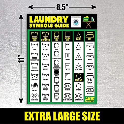 סמלי כביסה מדריך מגנט - גדול במיוחד קל לקריאה 8.5 איקס 11 גיליון בגידות הוראות לטיפול בבגדים-כביסה,