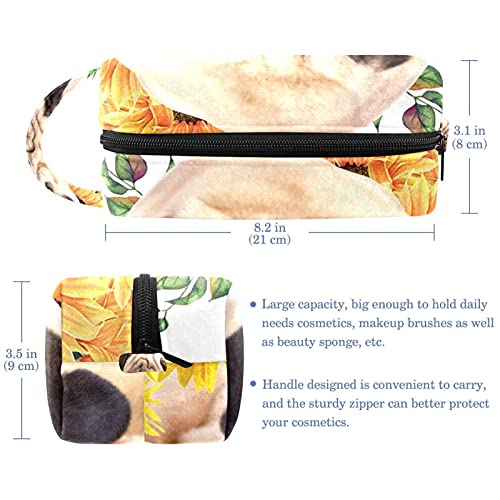 תיק איפור טיול שקית קוסמטיקה חמניות וחמניות של כלב פוג מארגן תיקי טאלה עם רוכסן וידית