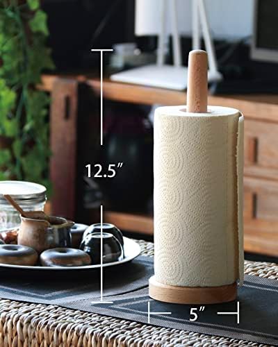 משטח מחזיק מגבת נייר מעץ מטבח-מחזיק נייר עץ אשור מוצק עם בסיס נגד החלקה