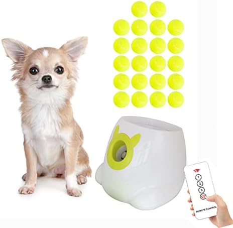 משגר כדורי כלבים אוטומטי של Ptlsy עם מרחוק ו 22 כדורים, מכונת זורק כדור טניס אינטראקטיבי לכלבים