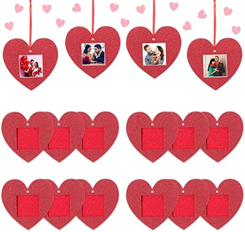 Yookeer 36 חלקים של יום האהבה קישוטי מסגרת תמונה נצנצים מורגשים מסגרת תמונה תלויה מגן על ולנטיין עם