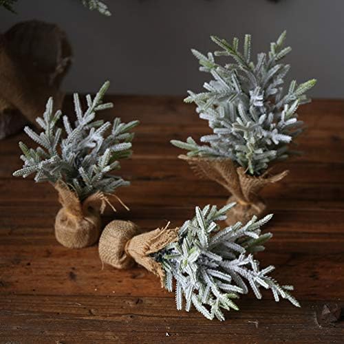 AMOSFUN מיני עץ חג מולד מושלג 3 יחידים מיני מלאכותיים עץ חג המולד שולחן עליון עצי אורן עם בסיס