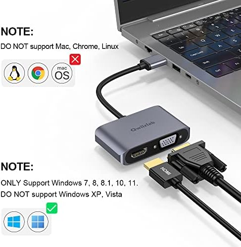 QWIIZLAB USB 3.0 ל- HDMI VGA מתאם, 1080p@60Hz ממיר וידאו, תומך ב- Windows 7/8/10/11 בלבד, USB-A יציאת