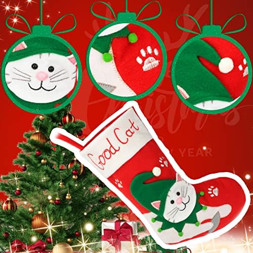 חמוד תלת מימד גרב חג המולד של חתול קיטי חתול רך קטיפה גרבי גרביים שקיות מתנה לעונת החג המשפחתית קישוטים לעץ
