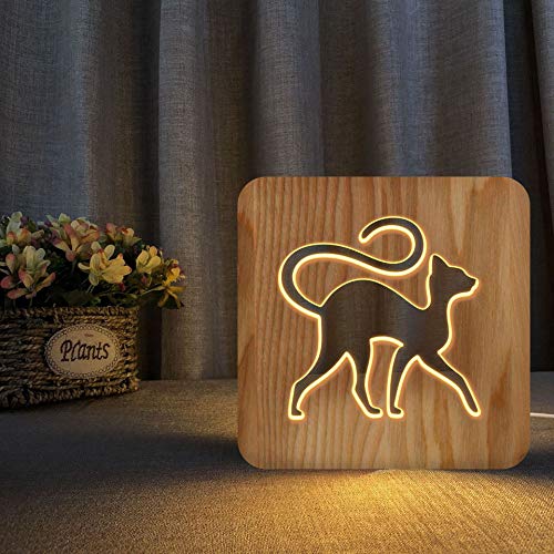 נובל חתול 3 ד עץ מנורת הוביל לילה אור בית חדר קישוט יצירתי שולחן מנורות עבור מתנות