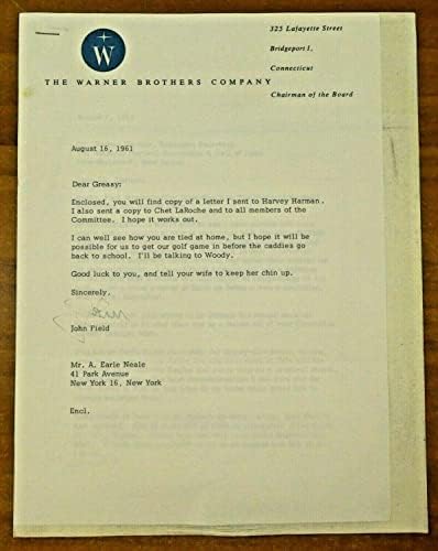 ג ' ון פילד ייל כדורגל קפטן 1908-1910 חתום מכתב 1961-המכללה לחתוך חתימות