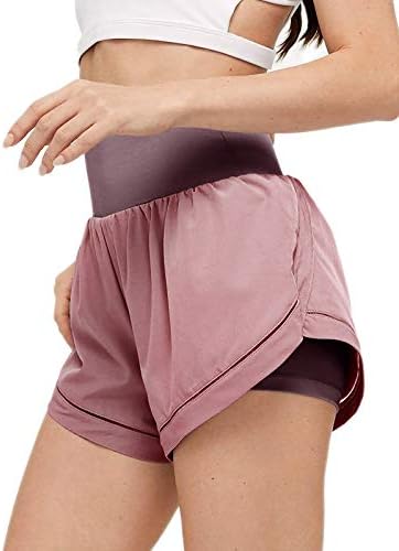 Laslulu נשים מהירות אימון יבש ריצה מכנסיים קצרים ספורט שכבה כפולה מכנסיים קצרים פעילים מכנסיים