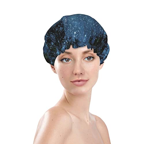 כוכב לילה כוכב כחול מודפס כובע מקלחת סאטן מכסה שיער כובע שיער אטום למים כובעי רצועה אלסטיים כובע