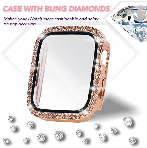 מארז שעון Mixpoet תואם לסדרת Apple Watch 7, כיסוי שעון עם מגן מסך זכוכית Bling Diamond & Bling
