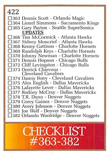 1990-91 Skybox סדרה 2 כדורסל 422 רשימת בדיקה 2 כרטיס מסחר רשמי של נכסי NBA