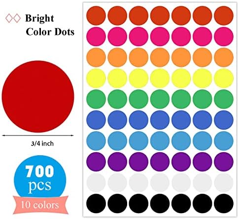 700 יחידות דוט מדבקות 3/4 אינץ צבע קידוד תוויות עגול צבעוני דוט מדבקות, 10 מגוון צבע צבעוני קידוד