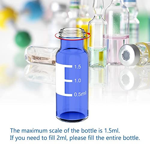 בקבוקון מדגם אוטומטי 2 מ ל 1000 מארז-בקבוקון / בקבוקון שקוף 9-425 עם כובעי בורג כחולים / תיקון כתיבה / סיום
