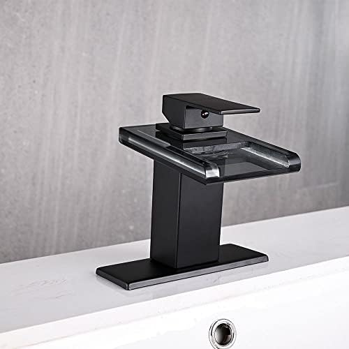 ברז כיור אמבטיה של Avsiile LED, מפל שחור מט שחור ידית חור יחיד ידית אמבטיה ברזים לכיורים בכיורים
