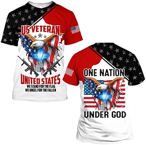 אומה אחת תחת אלוהים דגל אמריקאי דגל הנשר יום הזיכרון נשר נשר צלב כלב תגית על חולצה מודפסת