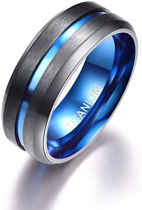 אמפסול טיטניום טבעת נישואים טבעת 8 ממ שחור הבטחת טבעת מרכז חריץ כחול קו טבעת לגברים נשים